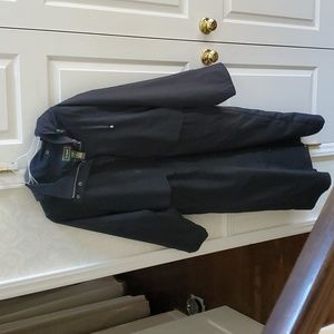 LL Bean long black raincoat with removable hood and lining ONG04